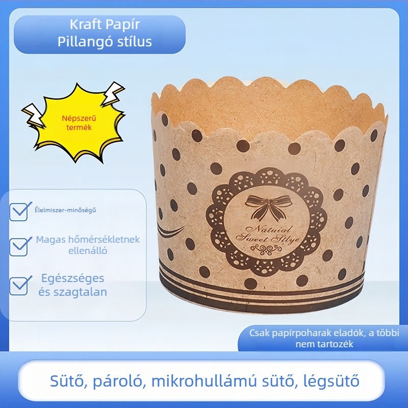 PE bevonatú papírmuffin-formák, magas hőmérsékletnek ellenállóak, sütéshez és gőzöléshez