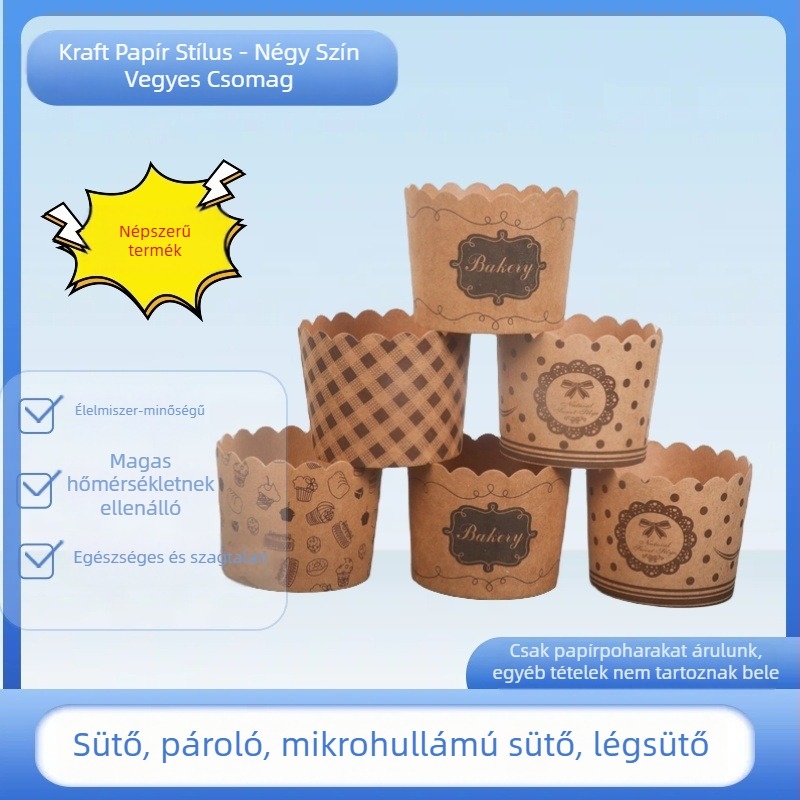 PE bevonatú papírmuffin-formák, magas hőmérsékletnek ellenállóak, sütéshez és gőzöléshez