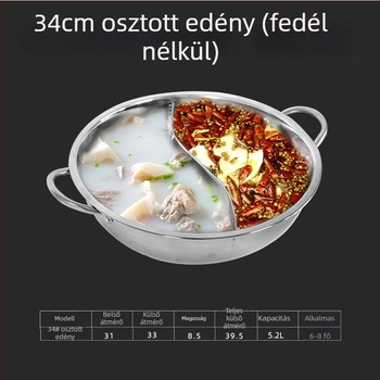 Dongsheng Vastagított Indukciós Hot Pot Két Kamrás, Rozsdamentes acél, Edzett üveg fedő, Otthoni használatra