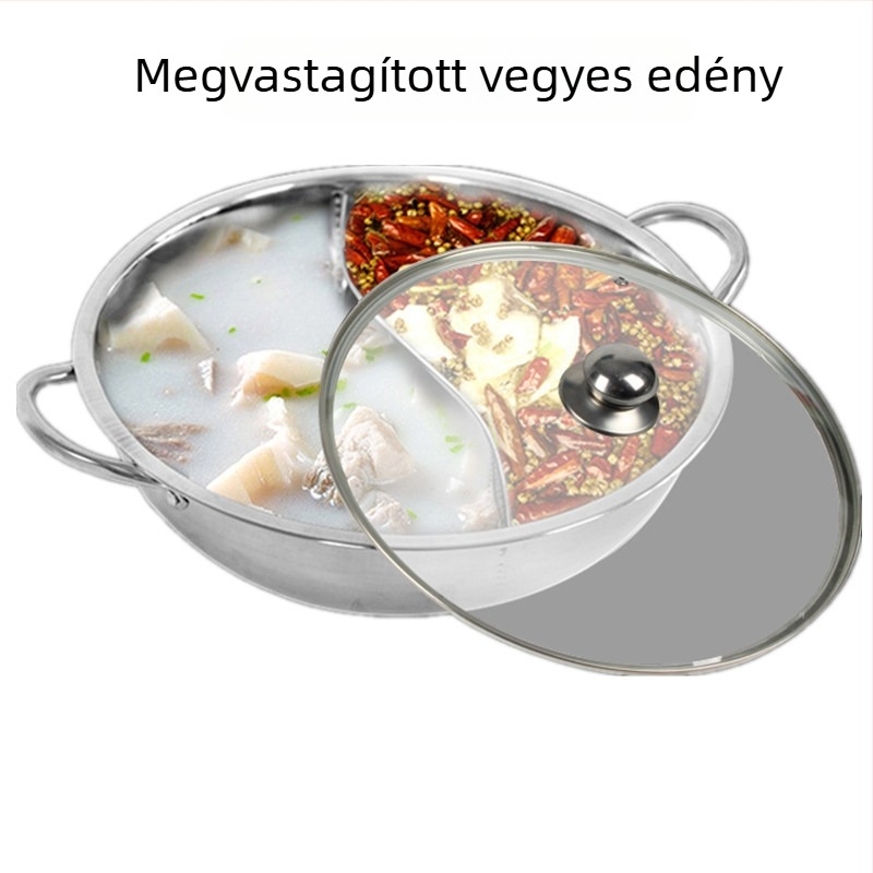 Dongsheng Vastagított Indukciós Hot Pot Két Kamrás, Rozsdamentes acél, Edzett üveg fedő, Otthoni használatra