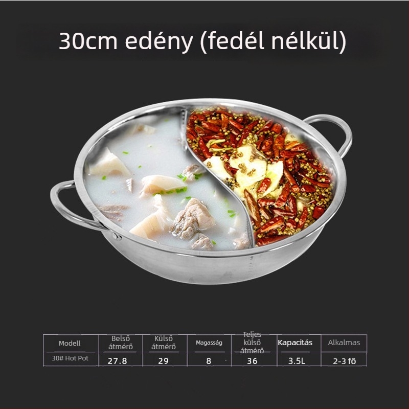 Dongsheng Vastagított Indukciós Hot Pot Két Kamrás, Rozsdamentes acél, Edzett üveg fedő, Otthoni használatra