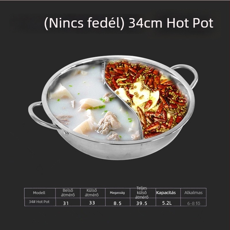Dongsheng Vastagított Indukciós Hot Pot Két Kamrás, Rozsdamentes acél, Edzett üveg fedő, Otthoni használatra