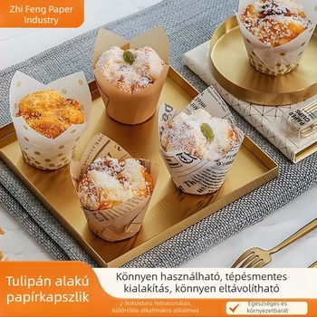 Tulipán mintájú olajálló muffinpapír, muffinkosár, magas hőmérsékletű gőzölésre és sütésre, egyszer használatos