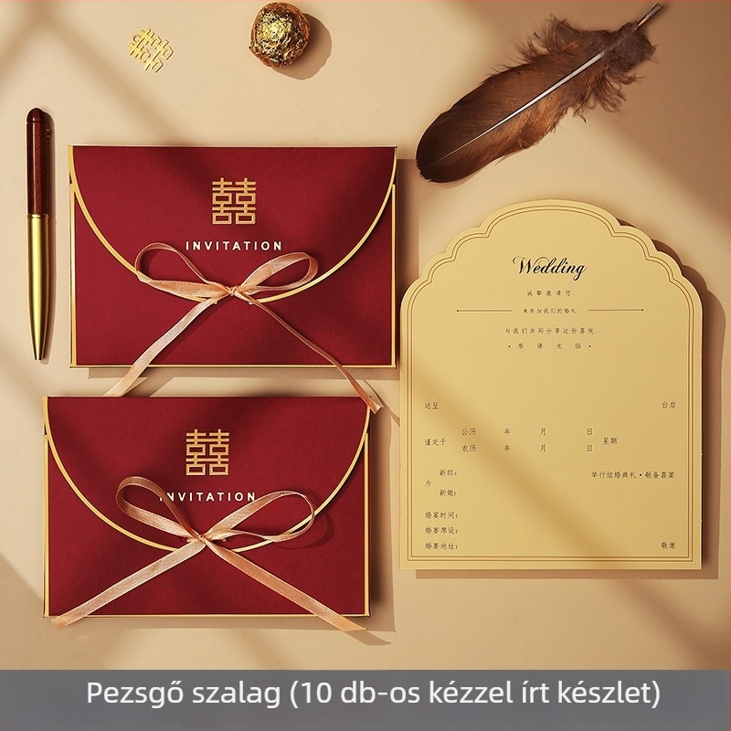 Kínai stílusú esküvői meghívók, személyre szabottak, kézírásos hatású nyomtatás