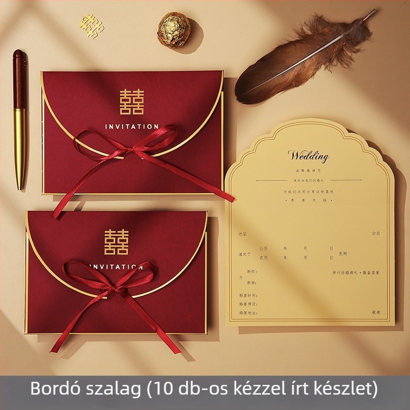 Kínai stílusú esküvői meghívók, személyre szabottak, kézírásos hatású nyomtatás
