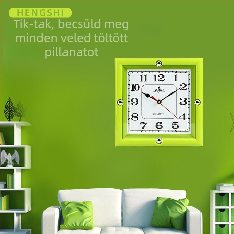 Műanyag falióra, 10 hüvelykes, modern minimalist dizájn, négyzet alakú számlap számokkal, kvarc működés, ideális nappaliba, hálószobába vagy irodába