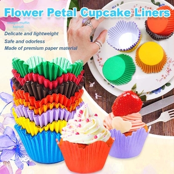 Virágmintás papír muffin formák, olajálló sütőpapír, PVC cső csomagolásban, 200 db
