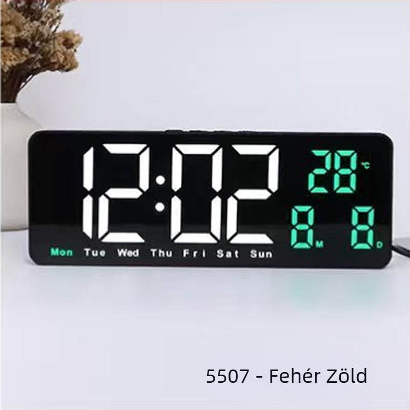Négyzet alakú LED digitális ébresztő óra falra vagy asztalra – Snooze funkcióval, fényérzékelő, hőmérséklet, dátum és a hét napja – modern minimalista dizájn