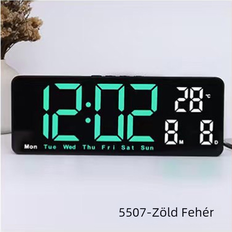 Négyzet alakú LED digitális ébresztő óra falra vagy asztalra – Snooze funkcióval, fényérzékelő, hőmérséklet, dátum és a hét napja – modern minimalista dizájn