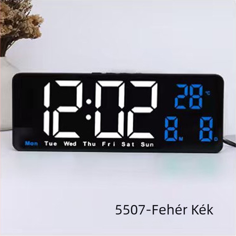 Négyzet alakú LED digitális ébresztő óra falra vagy asztalra – Snooze funkcióval, fényérzékelő, hőmérséklet, dátum és a hét napja – modern minimalista dizájn