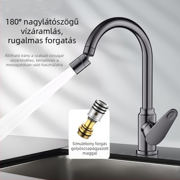 Rozsdamentes acélból készült konyhai csaptelep forró és hideg vízhez, forgatható, permetezés elleni védelemmel, kétfunkciós