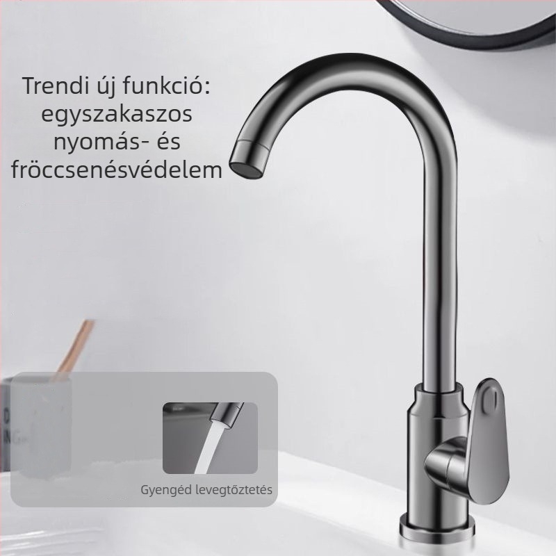 Rozsdamentes acélból készült konyhai csaptelep forró és hideg vízhez, forgatható, permetezés elleni védelemmel, kétfunkciós