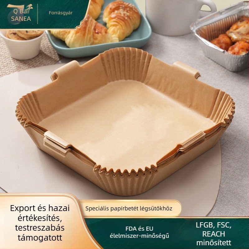 Négyzet alakú sütőpapír forró levegős fritőzhöz, dupla oldalú szilikon bevonattal, olajálló és tapadásmentes