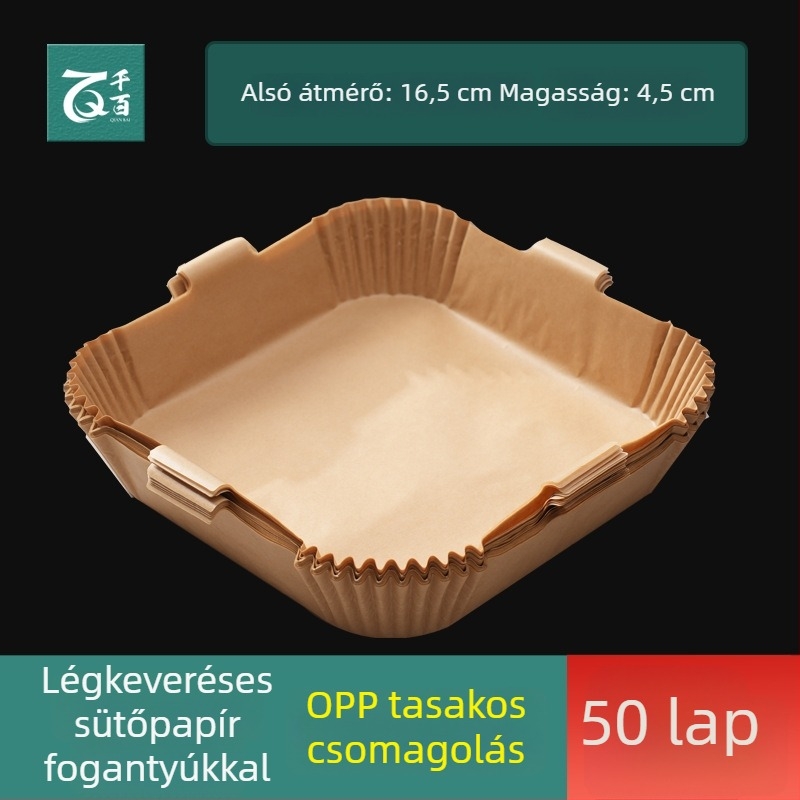 Négyzet alakú sütőpapír forró levegős fritőzhöz, dupla oldalú szilikon bevonattal, olajálló és tapadásmentes