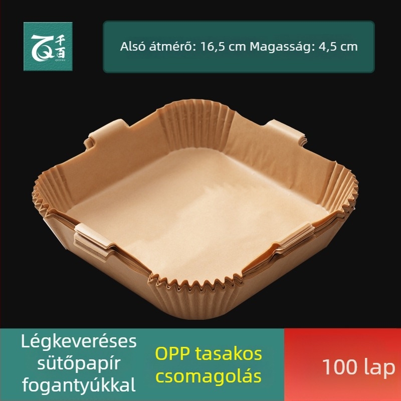 Négyzet alakú sütőpapír forró levegős fritőzhöz, dupla oldalú szilikon bevonattal, olajálló és tapadásmentes