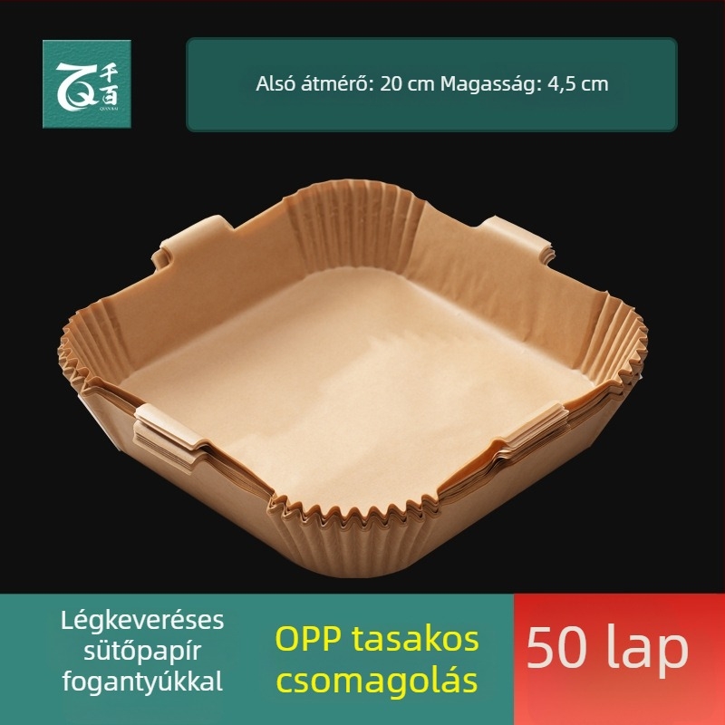 Négyzet alakú sütőpapír forró levegős fritőzhöz, dupla oldalú szilikon bevonattal, olajálló és tapadásmentes