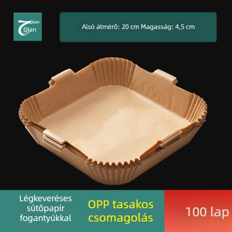 Négyzet alakú sütőpapír forró levegős fritőzhöz, dupla oldalú szilikon bevonattal, olajálló és tapadásmentes