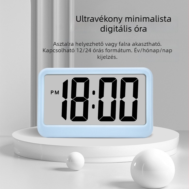 LED digitális ébresztőóra, ultra vékony kijelzővel, nagy képernyő, asztali óra hálószobába