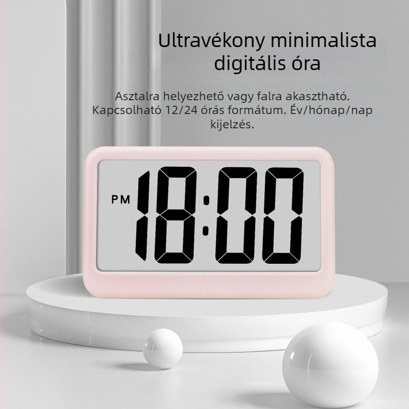 LED digitális ébresztőóra, ultra vékony kijelzővel, nagy képernyő, asztali óra hálószobába