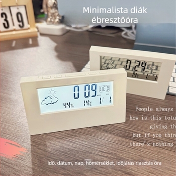 Japán stílusú minimalist digitális asztali óra ébresztővel, multifunkcionális, átlátszó, kompakt hálószobai óra