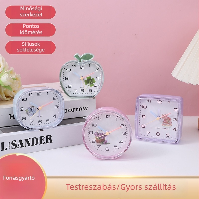 Egyszerű, kreatív, színes időzítővel ellátott ébresztőóra diákoknak, karikatúras stílusú, kompakt asztali óra műanyag házban