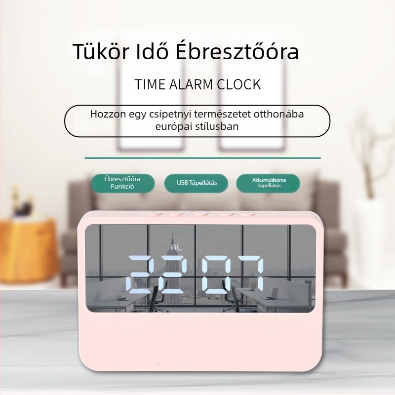 LED tükrös ébresztőóra – friss, letisztult, többfunkciós asztali óra hálószoba és dolgozószoba számára