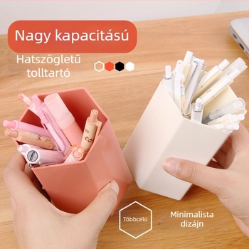 Kreatív műanyag hexagonális tolltartó – irodai és iskolai asztalhoz, nagy kapacitású rendező