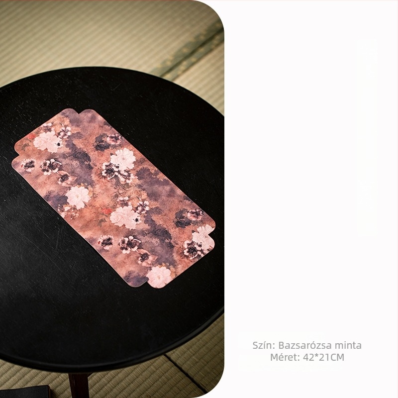 Zen ihletésű nedvszívó és vízálló teaasztal-matrac és poháralátét, 42×21 cm, textil kiegészítők a teáskészlethez