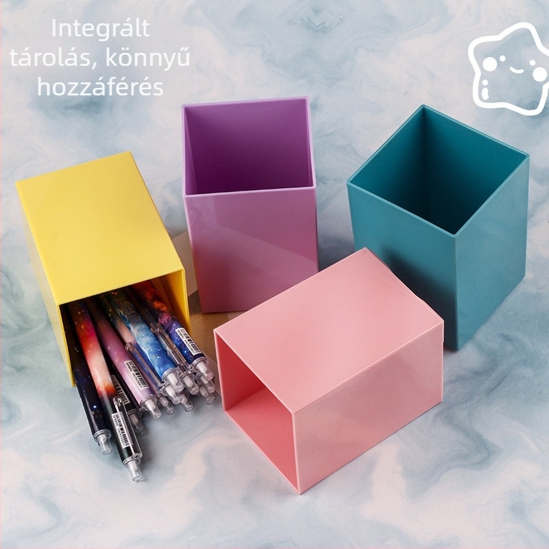 Pastell színekben készült, multifunkcionális írószertároló diákok számára, négyzet alakú, nagy kapacitású tároló sminkecsetekhez