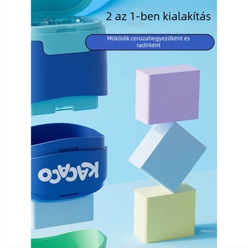 Kétlyukú ceruzahegyező gumírozott testtel, kézi forgó mechanizmus