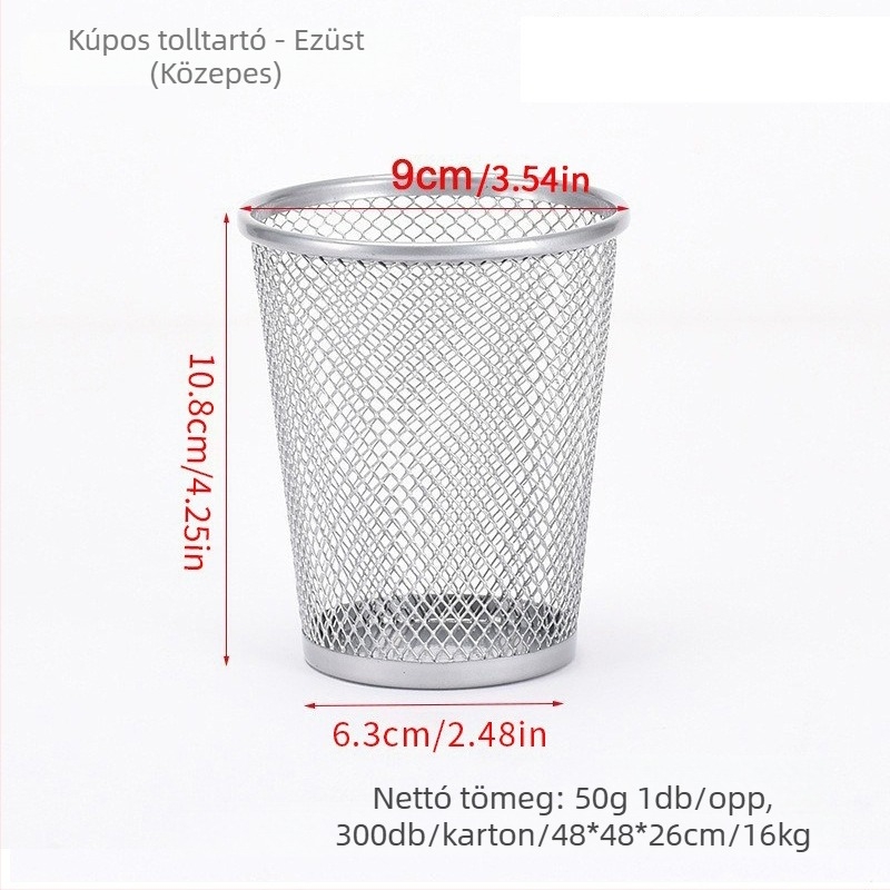Fém tolltartó konis alakú, hálós kivitelben, íróasztali rendező