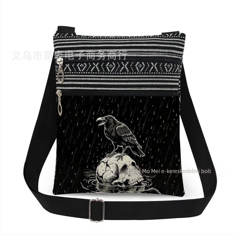 Új koponya mintás kettős cipzáras válltáska crossbody kivitelben, ultra könnyű