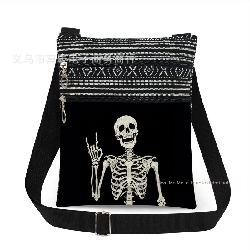Új koponya mintás kettős cipzáras válltáska crossbody kivitelben, ultra könnyű
