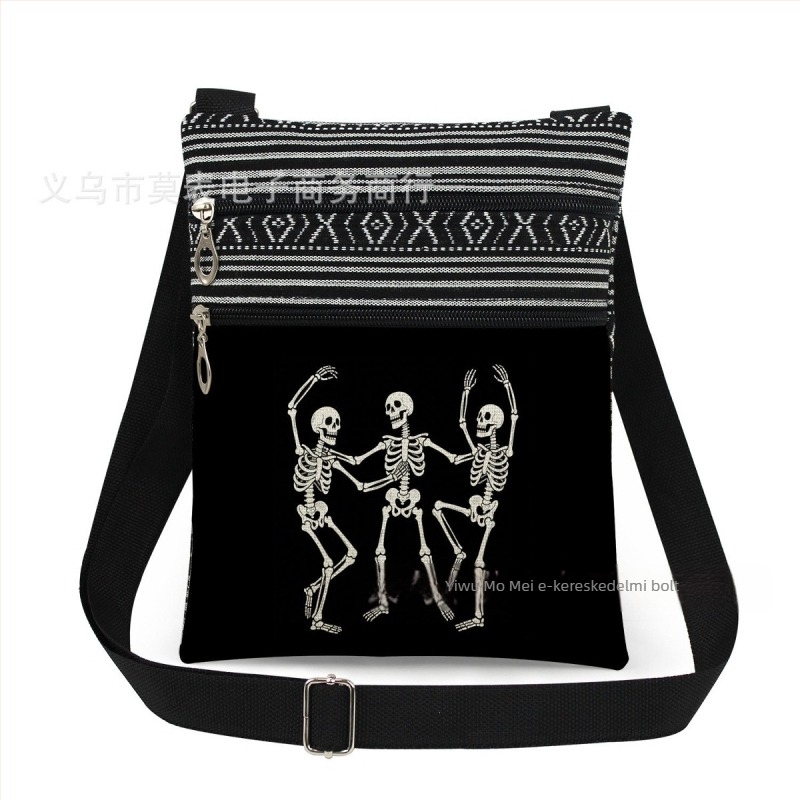 Új koponya mintás kettős cipzáras válltáska crossbody kivitelben, ultra könnyű