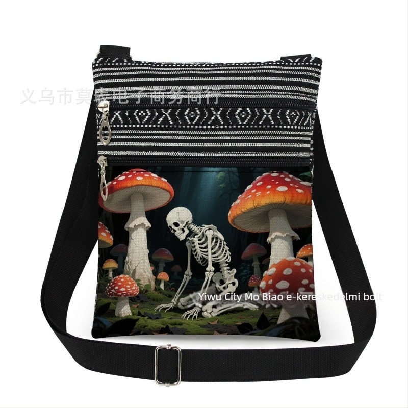Új koponya mintás kettős cipzáras válltáska crossbody kivitelben, ultra könnyű