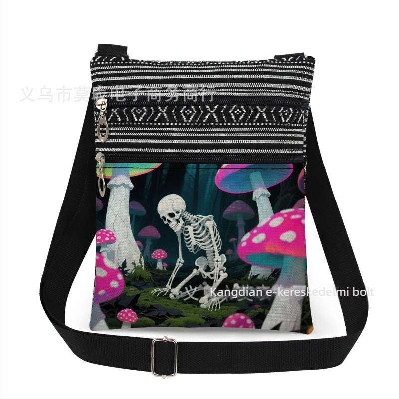 Új koponya mintás kettős cipzáras válltáska crossbody kivitelben, ultra könnyű