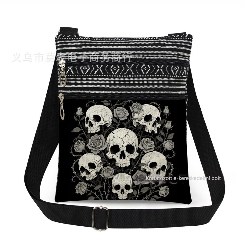 Új koponya mintás kettős cipzáras válltáska crossbody kivitelben, ultra könnyű