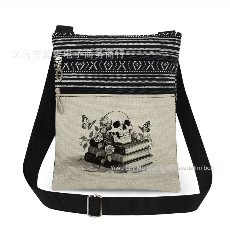 Új koponya mintás kettős cipzáras válltáska crossbody kivitelben, ultra könnyű