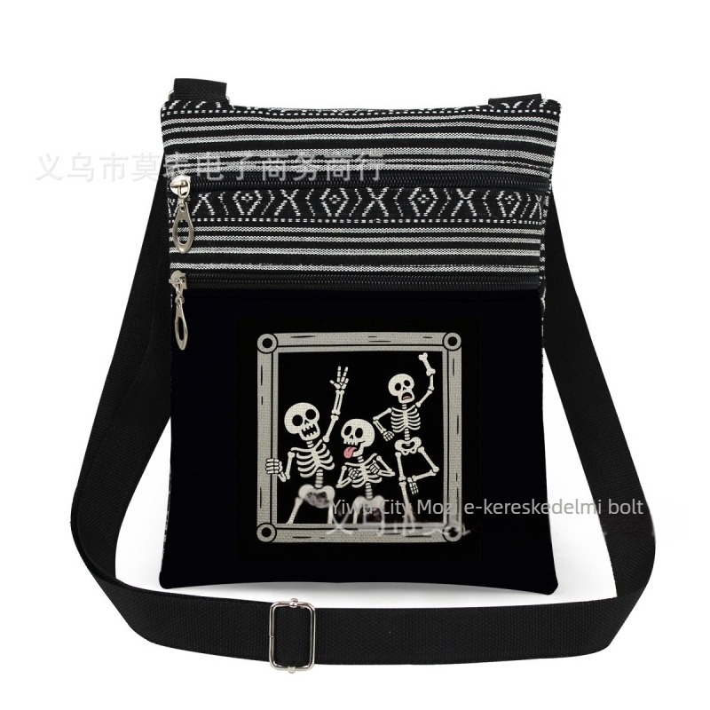 Új koponya mintás kettős cipzáras válltáska crossbody kivitelben, ultra könnyű