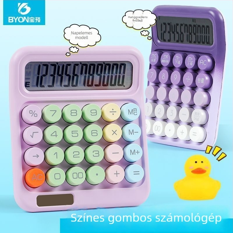 12 számjegyű napelemes számológép kettős energiaellátással, asztali irodai modell, ABS+LCD, aranyos szív motívummal