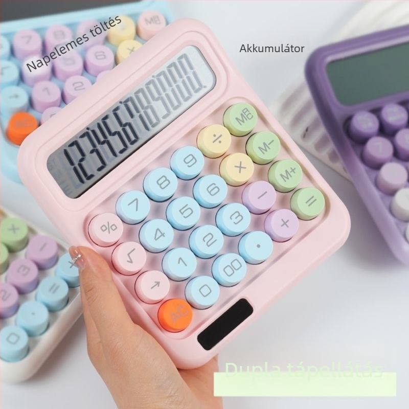 12 számjegyű napelemes számológép kettős energiaellátással, asztali irodai modell, ABS+LCD, aranyos szív motívummal