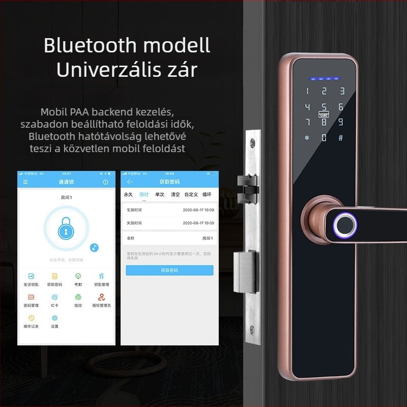 Ujjlenyomat-olvasós zár belső ajtóhoz ebonyfából készült, intelligens jelszóval