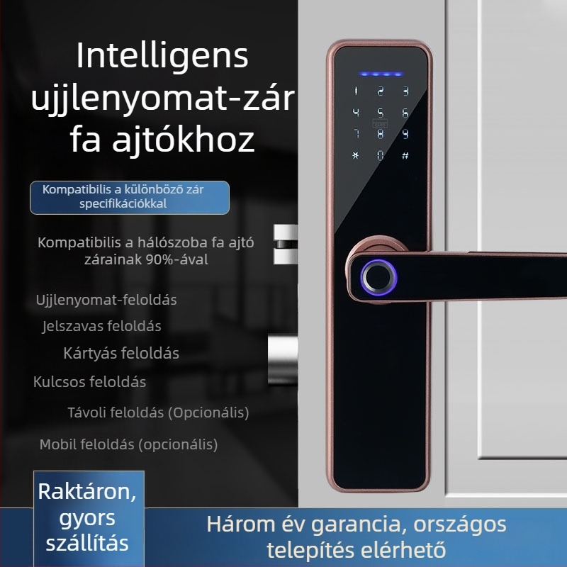 Ujjlenyomat-olvasós zár belső ajtóhoz ebonyfából készült, intelligens jelszóval