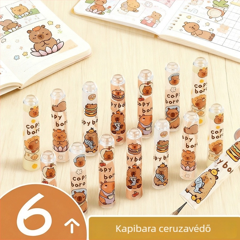 Capybara alakú tollsapka, szúrás- és zuhanás elleni védelem, ceruza hüvely, tolltest hosszabbító és hegyvédő