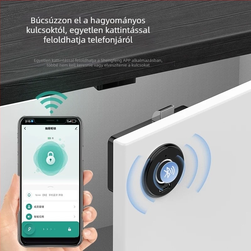 Beépített ujjlenyomat-olvasós szekrényzár rejtett szereléssel, Bluetooth intelligens zár fiókokhoz és szekrényekhez