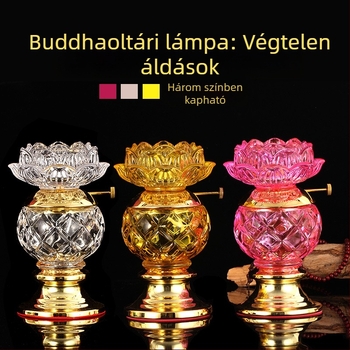 Kristály lótusz lámpa vaj lámpa, ízléses glazúrral, állítható fényerővel, buddhista templom számára