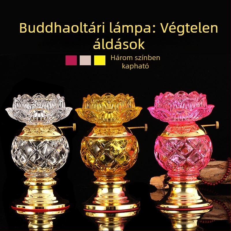 Kristály lótusz lámpa vaj lámpa, ízléses glazúrral, állítható fényerővel, buddhista templom számára