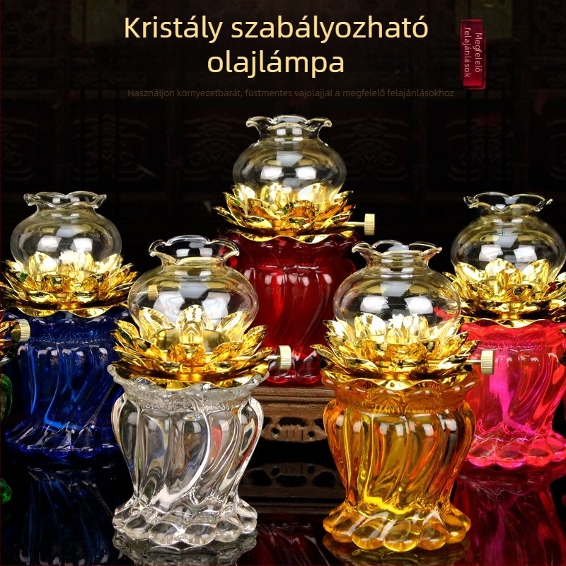 Kristály lótusz lámpa vaj lámpa, ízléses glazúrral, állítható fényerővel, buddhista templom számára