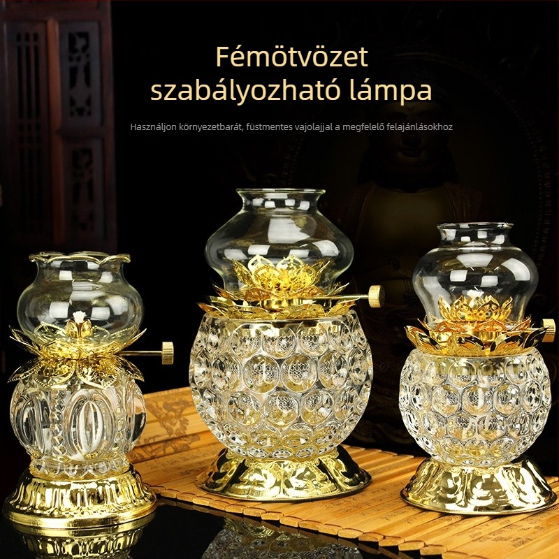 Kristály lótusz lámpa vaj lámpa, ízléses glazúrral, állítható fényerővel, buddhista templom számára