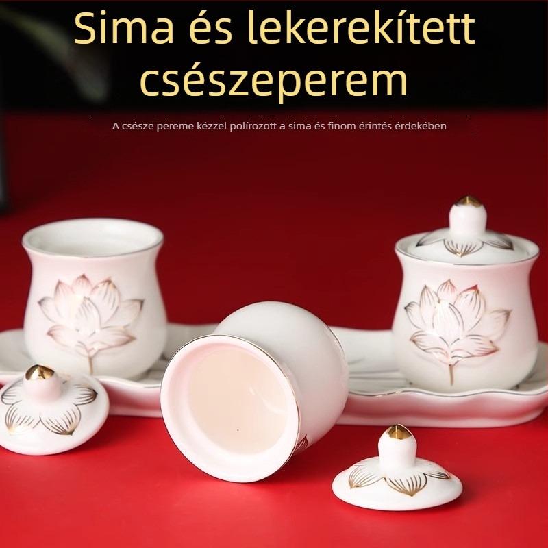 Keramikus három poharas felajánlókészlet Guanyin Bodhisattva tiszteletére, vízfelajánlási poharak Buddha előtt, kis boros poharak
